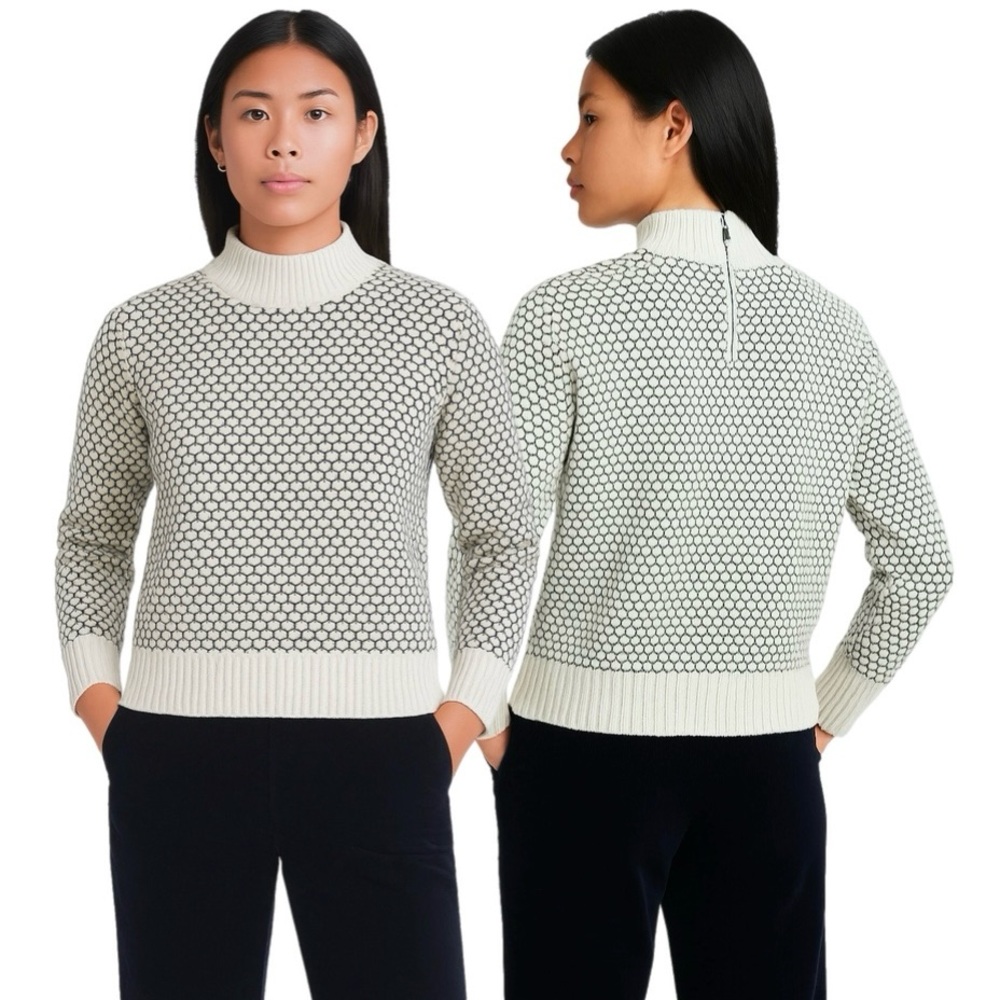 Banana Republic NWT High Neck Textured Knit Cream Navy Sweater In Size S Petite